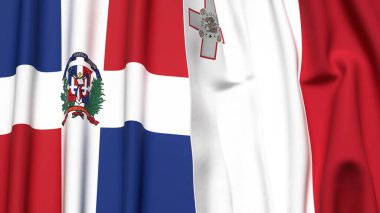 Gerçekçi kumaş dokusuna sahip DOMINICAN Cumhuriyet ve MALTA bayrakları