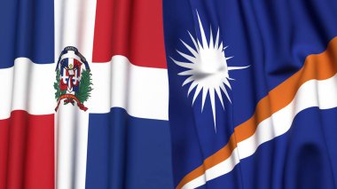 DOMINICAN REPUBLIC ve MARSHALL Adaları bayrakları gerçekçi kumaş dokusuna sahip