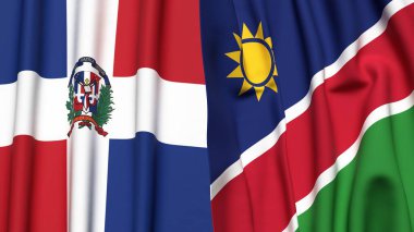 Gerçekçi kumaş dokusuna sahip DOMINICAN Cumhuriyet ve NAMIBIA bayrakları