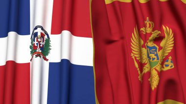 DOMINICAN Cumhuriyet ve MonteneGRO bayrakları gerçekçi kumaş dokusuna sahip