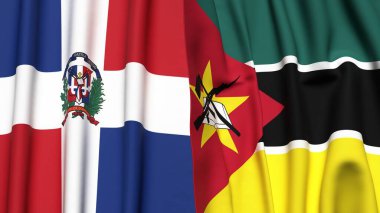 DOMINICAN REPUBLIC ve MOZAMBIQUE bayrakları gerçekçi kumaş dokusuna sahip