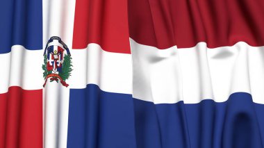 DOMINICAN REPUBLIC Bayrakları ve gerçekçi kumaş dokusuna sahip NETHERLANDS