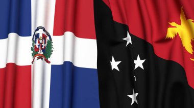 DOMINICAN REPUBLIC ve PAPUA YENİ GİNEA bayrakları gerçekçi kumaş dokusuna sahip