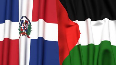 DOMINICAN REPUBLIC ve Filistin 4k bayrakları gerçekçi kumaş dokusuna sahip