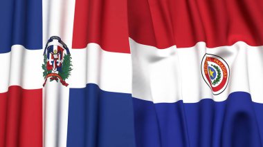 DOMINICAN REPUBLIC ve PARAGUAY bayrakları gerçekçi kumaş dokusuna sahip