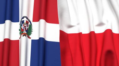 Gerçekçi kumaş dokusuna sahip DOMINICAN Cumhuriyet ve POLAND bayrakları