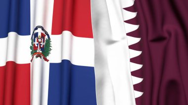 DOMINICAN REPUBLIC ve Katar bayrakları gerçekçi kumaş dokusuna sahip