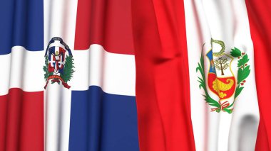 DOMINICAN REPUBLIC ve Peru 'nun gerçekçi kumaş dokusuyla bayrakları