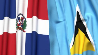 DOMINICAN REPUBLIC Bayrakları ve gerçekçi kumaş dokusuna sahip Aziz LUCIA