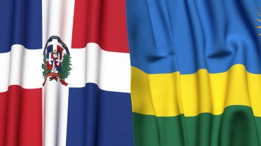 DOMINICAN REPUBLIC ve Rwanda bayrakları gerçekçi kumaş dokusuyla