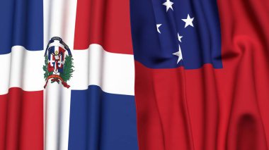Gerçekçi kumaş dokusuna sahip DOMINICAN Cumhuriyet ve SAMOA bayrakları