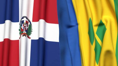 DOMINICAN REPUBLIC Bayrakları ve gerçekçi kumaş dokusuna sahip Aziz VINCENT