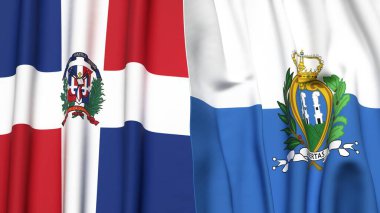 DOMINICAN REPUBLIC ve SAN MARINO bayrakları gerçekçi kumaş dokusuna sahip