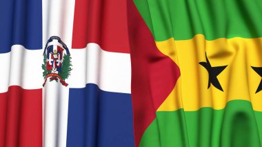 DOMINICAN REPUBLIC ve SAO TOME bayrakları gerçekçi kumaş dokusuna sahip