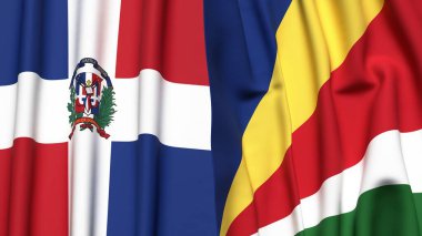 DOMINICAN Cumhuriyet ve SEYCHELLES bayrakları gerçekçi kumaş dokusuna sahip