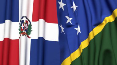 DOMINICAN Cumhuriyet ve SOLOMON Adaları bayrakları gerçekçi kumaş dokusuna sahip