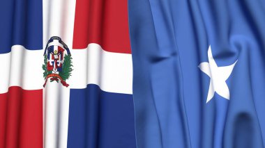 Gerçekçi kumaş dokusuna sahip DOMINICAN Cumhuriyet ve SOMALYA bayrakları