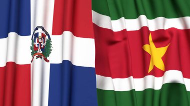 DOMINICAN REPUBLIC ve SURINAME bayrakları gerçekçi kumaş dokusuyla