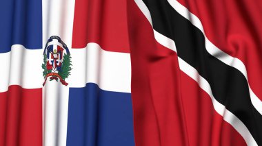 Gerçekçi kumaş dokusuna sahip DOMINICAN Cumhuriyet ve TRINIDAD bayrakları