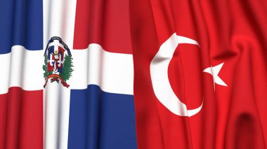 Gerçekçi kumaş dokusuna sahip DOMINICAN Cumhuriyet ve TURKEY bayrakları
