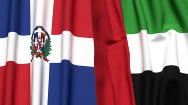 DOMINICAN REPUBLIC ve BAE bayrakları gerçekçi kumaş dokusuna sahip