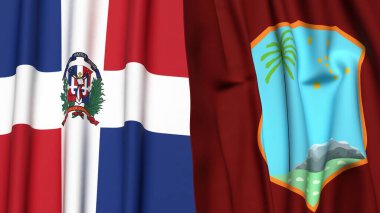 DOMINICAN REPUBLIC ve Batı Hint Adaları bayrakları gerçekçi kumaş dokusuyla