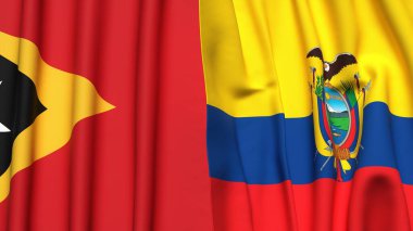 Doğu TiMOR ve Ekvador 'un gerçekçi kumaş dokusuna sahip bayrakları