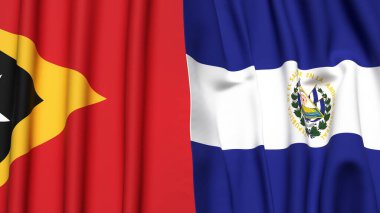 Doğu Timor bayrakları ve gerçekçi kumaş dokusuna sahip EL SALVADOR