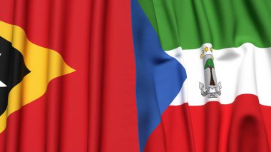 Bayraklar Doğu Timor ve Ekvator Guinea Gerçekçi kumaş dokusuna sahip