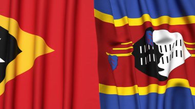 EAST TIMOR ve Eswatini bayrakları gerçekçi kumaş dokusuyla