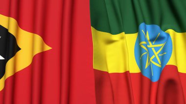 Doğu TiMOR ve ETHIOPIA bayrakları gerçekçi kumaş dokusuna sahip