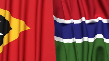 Doğu Timor ve GAMBIA 'nın gerçekçi kumaş dokusuna sahip bayrakları