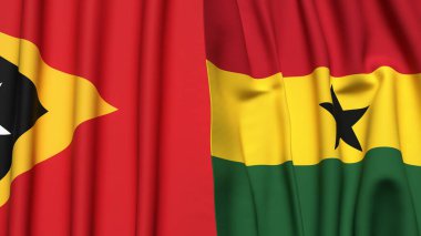 Gerçek kumaş dokusuna sahip Doğu Timor ve GANA bayrakları