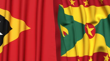 Doğu Timor ve GRENADA bayrakları gerçekçi kumaş dokusuyla