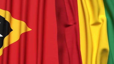 Gerçekçi kumaş dokusuna sahip Doğu Timor ve Guinea bayrakları