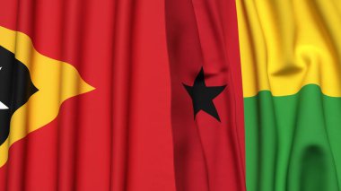 Doğu Timor ve Guinea-BISSAU bayrakları gerçekçi kumaş dokusuyla
