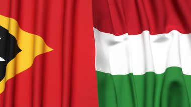 Doğu Timor Bayrakları ve gerçekçi kumaş dokusuna sahip HUNGARY
