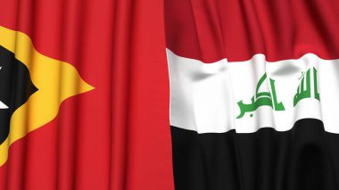 Gerçekçi kumaş dokusuna sahip Doğu TiMOR ve IRAQ bayrakları