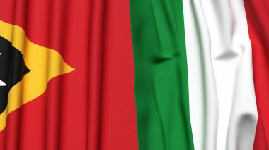 Gerçekçi kumaş dokusuna sahip Doğu TiMOR ve İtalya bayrakları