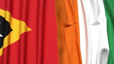 Gerçek kumaş dokusuna sahip Doğu Timor ve IVORY Sahili bayrakları