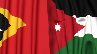 Doğu Timor ve JORDAN 'ın gerçekçi kumaş dokusuna sahip bayrakları