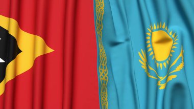 Gerçek kumaş dokusuna sahip Doğu Timor ve KAZAKHSTAN bayrakları
