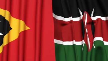 Doğu Timor ve KENYA 'nın gerçekçi kumaş dokusuna sahip bayrakları