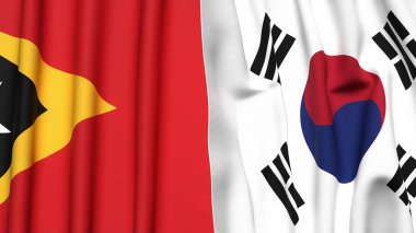 Bayraklar Doğu Timor ve Kore 'nin güneyinde gerçekçi kumaş dokusuyla