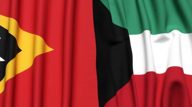 Doğu Timor ve KUWAIT bayrakları gerçekçi kumaş dokusuyla