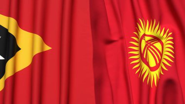 Doğu Timor ve KYRGYZSTAN bayrakları gerçekçi kumaş dokusuyla