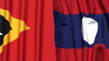 Gerçekçi kumaş dokusuna sahip Doğu TiMOR ve LAOS bayrakları