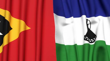 Doğu Timor bayrakları ve gerçekçi kumaş dokusuna sahip LESOTHO