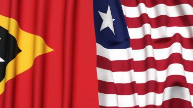 Gerçekçi kumaş dokusuna sahip Doğu TiMOR ve Liberia bayrakları