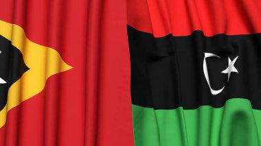 Gerçekçi kumaş dokusuna sahip Doğu TiMOR ve Libya bayrakları